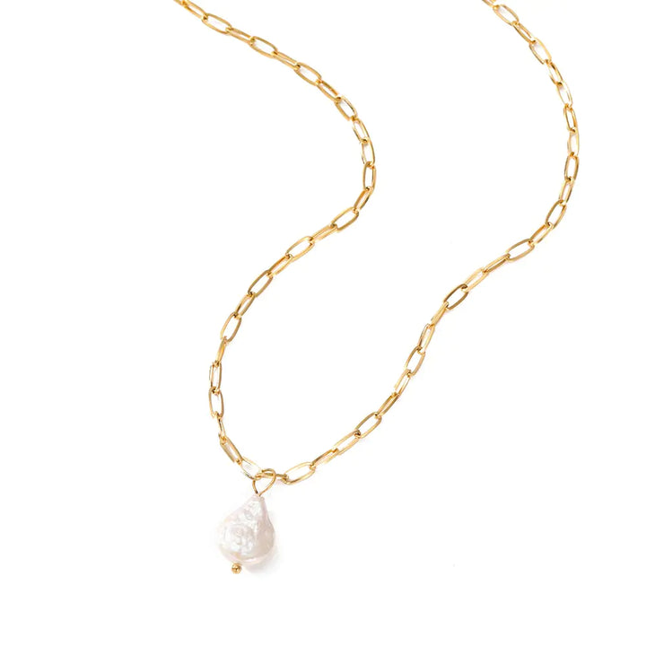 Rectangle Link Chain Pearl Necklace