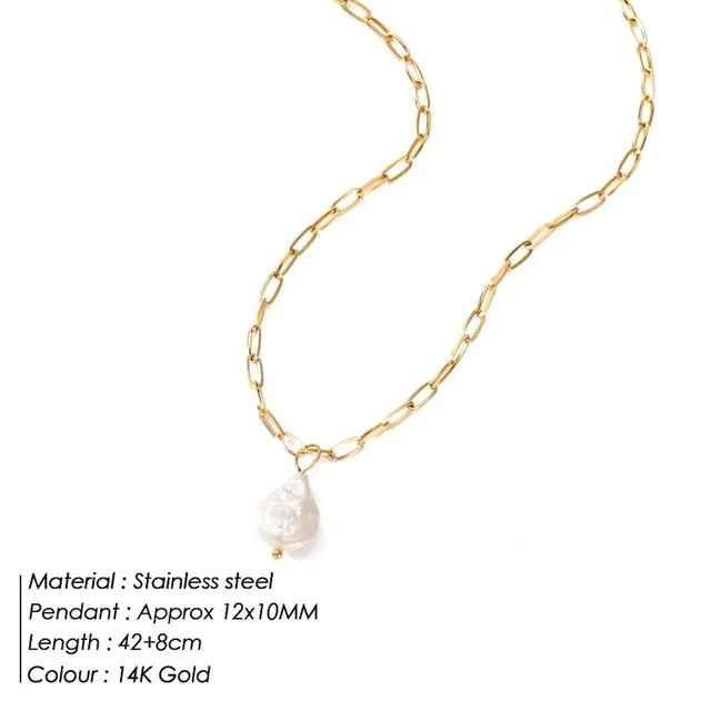 Rectangle Link Chain Pearl Necklace