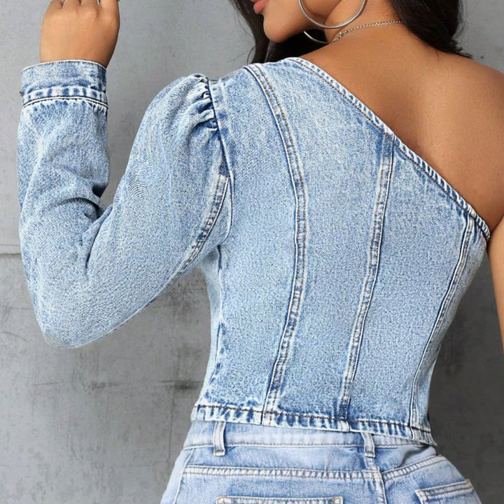 One Shoulder Long Sleeve Denim Top