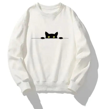 Cat Print Round Neck Sweater